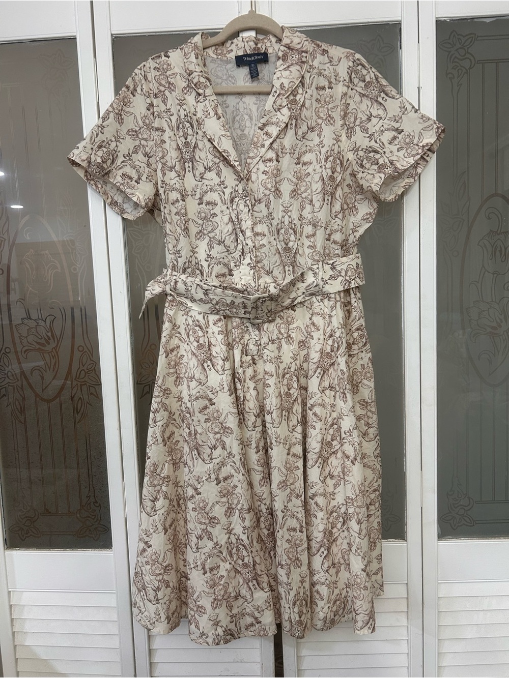 ModCloth rabbit print a line belted cotton midi women’s XL